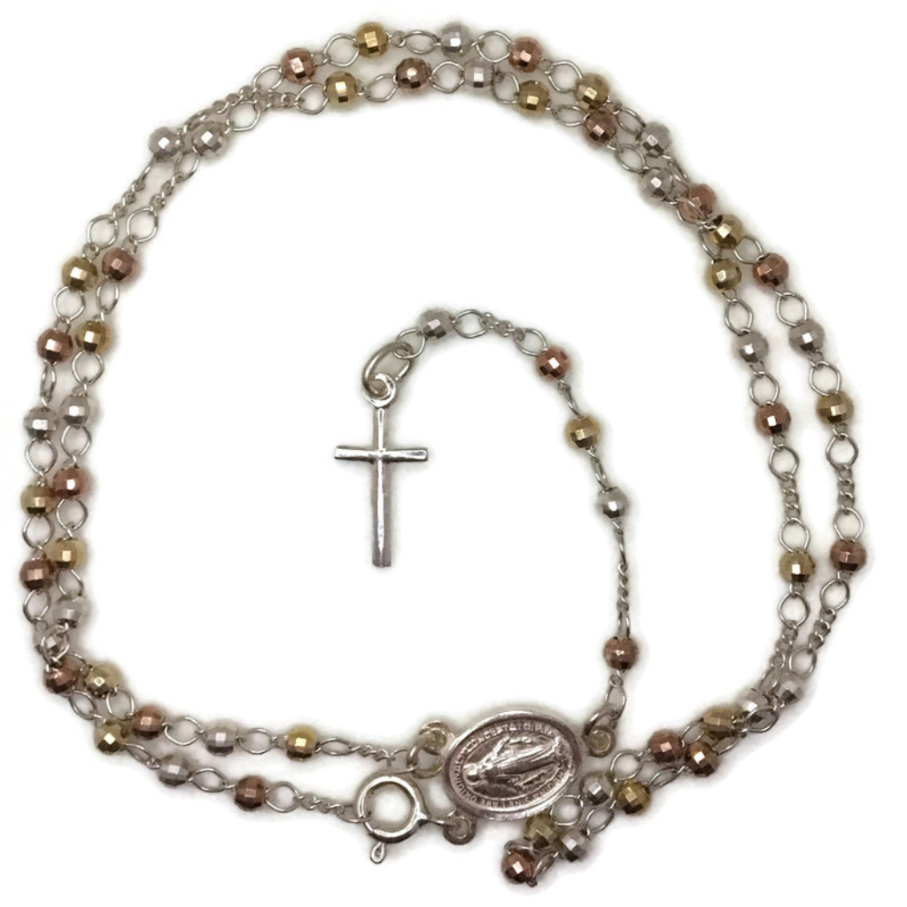 Gold Layer Silver Rosary Small Cross And Beads